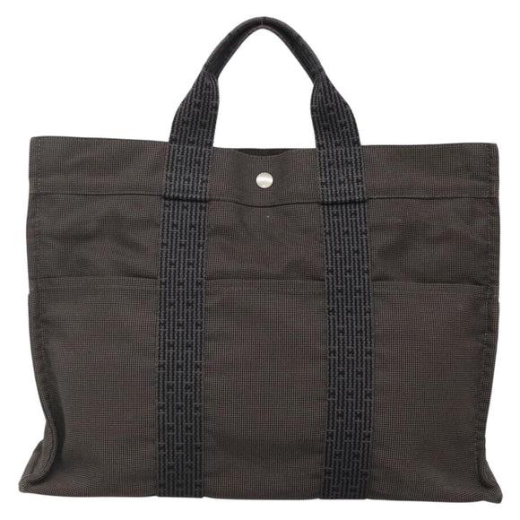 HERMES Her Line MM Hand Bag Canvas Gray Silver Auth 140107