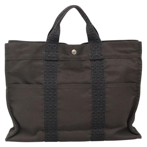 HERMES Her Line MM Hand Bag Canvas Gray Silver Auth 140107