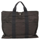HERMES Her Line MM Hand Bag Canvas Gray Silver Auth 140107-2