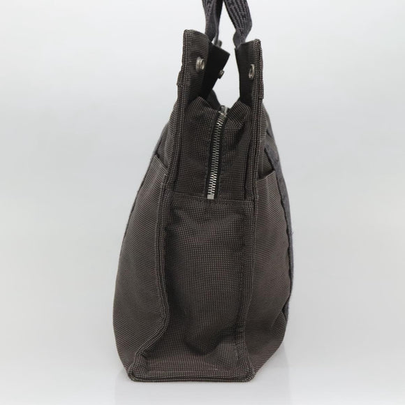 HERMES Her Line MM Hand Bag Canvas Gray Silver Auth 140107