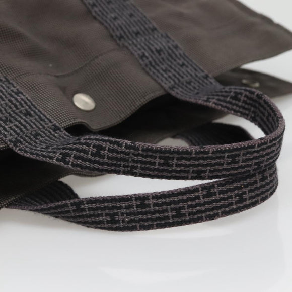 HERMES Her Line MM Hand Bag Canvas Gray Silver Auth 140107