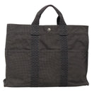 HERMES Her Line MM Hand Bag Canvas Gray Silver Auth 140108-1