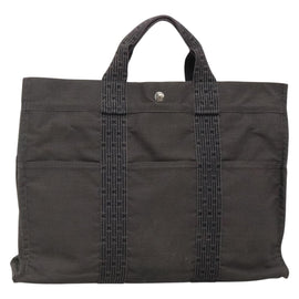 HERMES Her Line MM Hand Bag Canvas Gray Silver Auth 140108