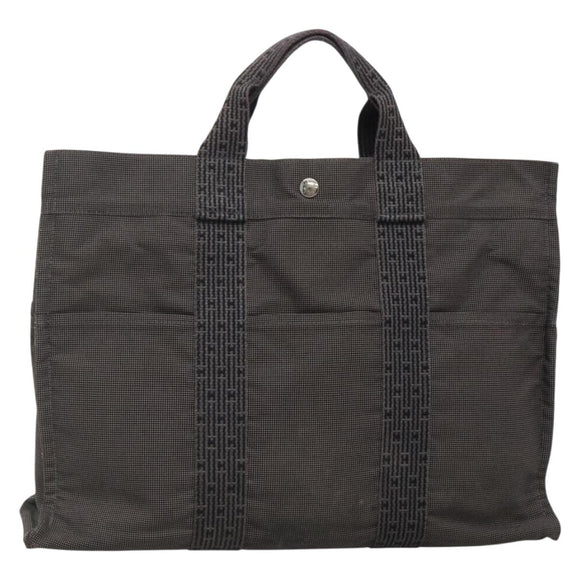 HERMES Her Line MM Hand Bag Canvas Gray Silver Auth 140108