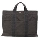 HERMES Her Line MM Hand Bag Canvas Gray Silver Auth 140108-13