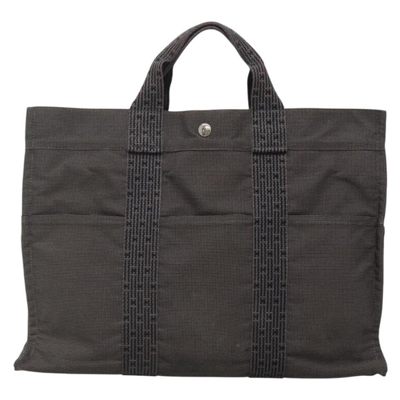 HERMES Her Line MM Hand Bag Canvas Gray Silver Auth 140108