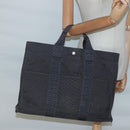 HERMES Her Line MM Hand Bag Canvas Gray Silver Auth 140108-20