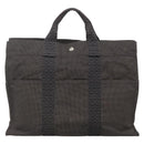 HERMES Her Line MM Hand Bag Canvas Gray Silver Auth 140108-2