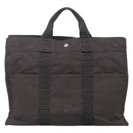 HERMES Her Line MM Hand Bag Canvas Gray Silver Auth 140108 - 0