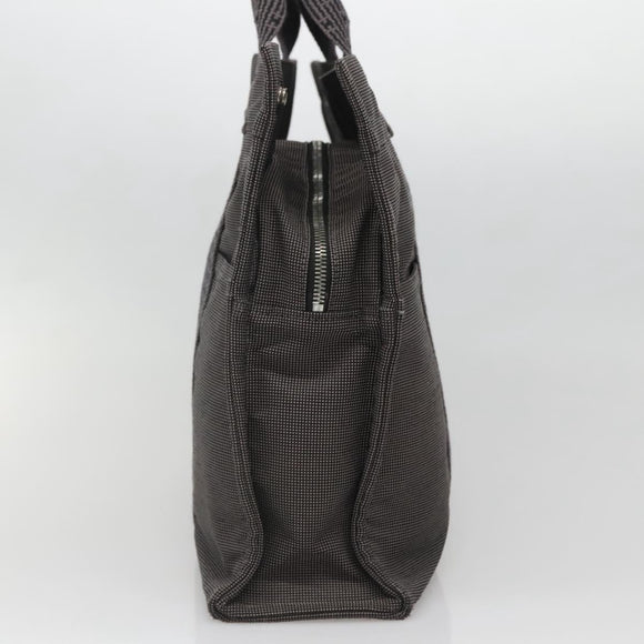HERMES Her Line MM Hand Bag Canvas Gray Silver Auth 140108