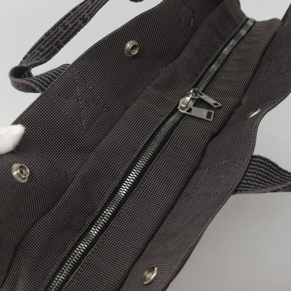 HERMES Her Line MM Hand Bag Canvas Gray Silver Auth 140108