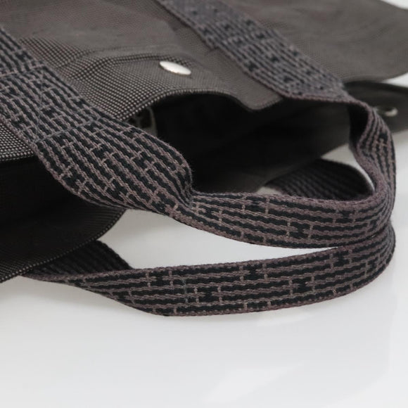 HERMES Her Line MM Hand Bag Canvas Gray Silver Auth 140108