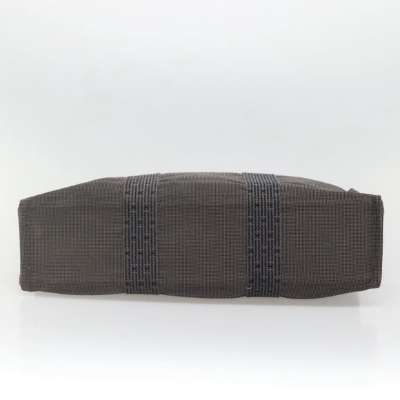 HERMES Her Line MM Hand Bag Canvas Gray Silver Auth 140108