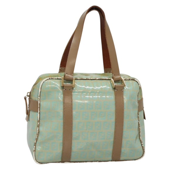 FENDI Zucchino Canvas Hand Bag Coated Canvas Peppermint Gold Auth 140112