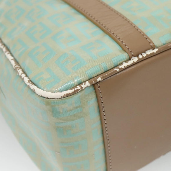 FENDI Zucchino Canvas Hand Bag Coated Canvas Peppermint Gold Auth 140112