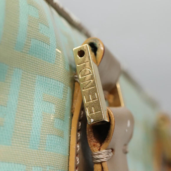 FENDI Zucchino Canvas Hand Bag Coated Canvas Peppermint Gold Auth 140112