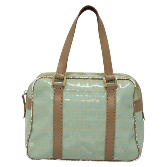 FENDI Zucchino Canvas Hand Bag Coated Canvas Peppermint Gold Auth 140112