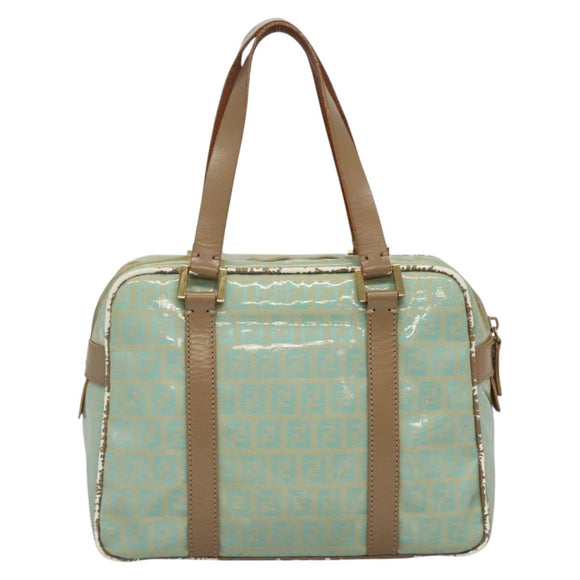 FENDI Zucchino Canvas Hand Bag Coated Canvas Peppermint Gold Auth 140112