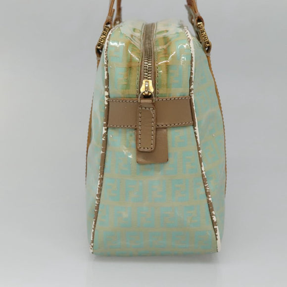 FENDI Zucchino Canvas Hand Bag Coated Canvas Peppermint Gold Auth 140112