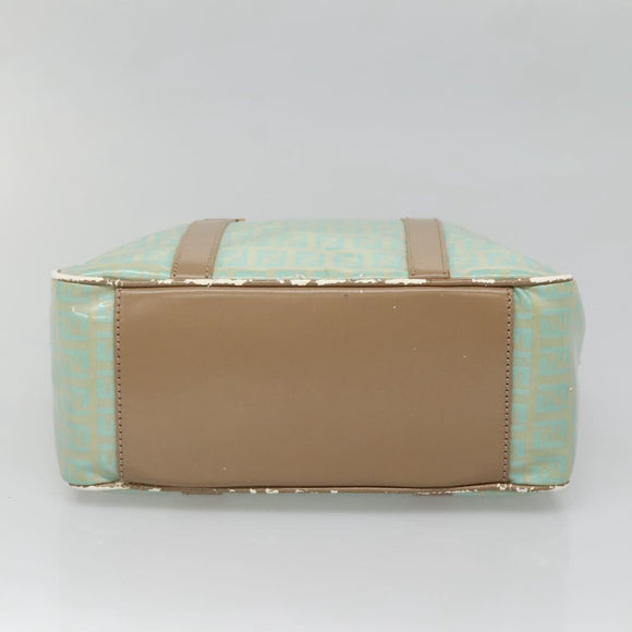 FENDI Zucchino Canvas Hand Bag Coated Canvas Peppermint Gold Auth 140112