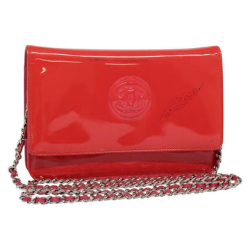 CHANEL Chain Shoulder Wallet Enamel Pink Silver CC Auth 140117