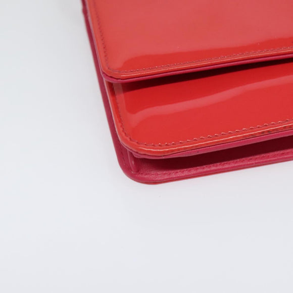 CHANEL Chain Shoulder Wallet Enamel Pink Silver CC Auth 140117