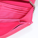 CHANEL Chain Shoulder Wallet Enamel Pink Silver CC Auth 140117-21