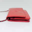 CHANEL Chain Shoulder Wallet Enamel Pink Silver CC Auth 140117-3