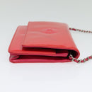 CHANEL Chain Shoulder Wallet Enamel Pink Silver CC Auth 140117-4