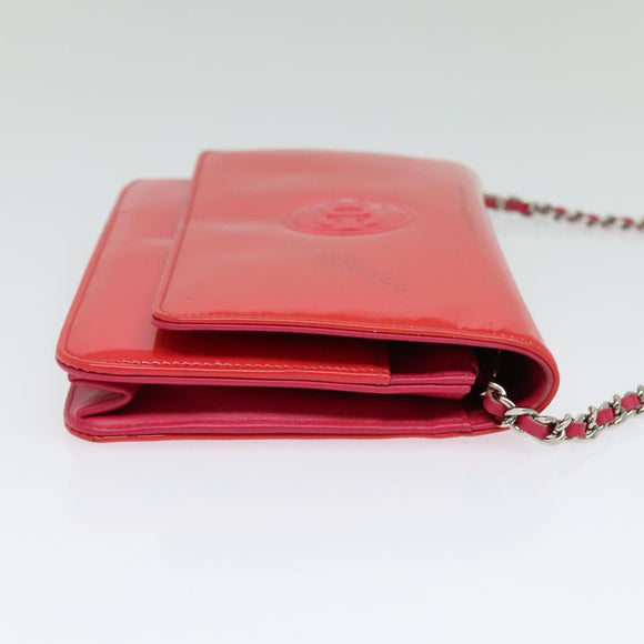 CHANEL Chain Shoulder Wallet Enamel Pink Silver CC Auth 140117