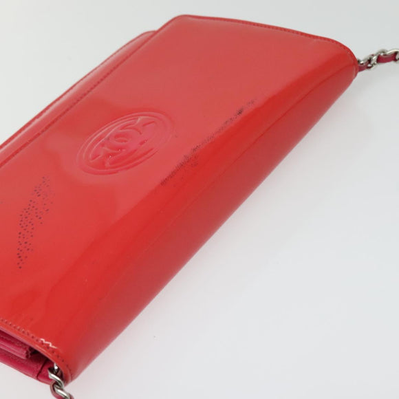 CHANEL Chain Shoulder Wallet Enamel Pink Silver CC Auth 140117