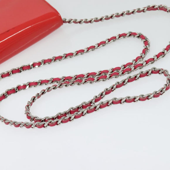 CHANEL Chain Shoulder Wallet Enamel Pink Silver CC Auth 140117