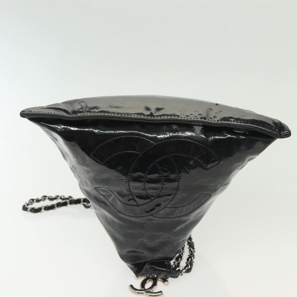 CHANEL Chain Shoulder Bag Enamel Black Silver CC Auth 140118
