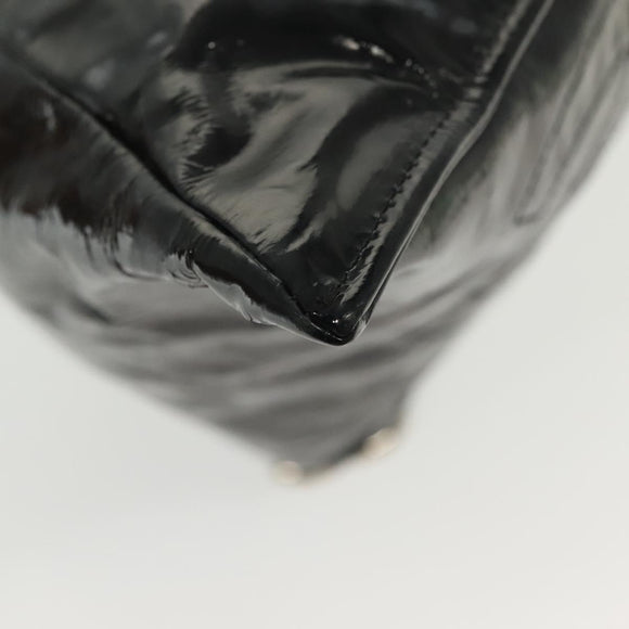 CHANEL Chain Shoulder Bag Enamel Black Silver CC Auth 140118