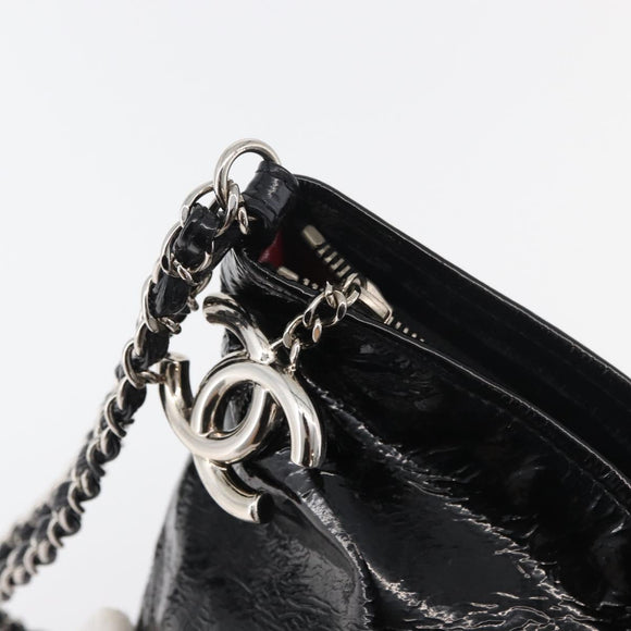 CHANEL Chain Shoulder Bag Patent leather Black Silver CC Auth 140118