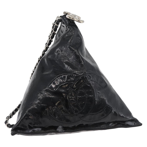 CHANEL Chain Shoulder Bag Patent leather Black Silver CC Auth 140118