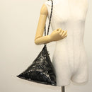 CHANEL Chain Shoulder Bag Enamel Black Silver CC Auth 140118-21