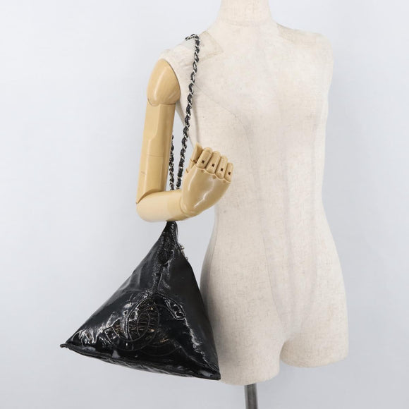 CHANEL Chain Shoulder Bag Patent leather Black Silver CC Auth 140118