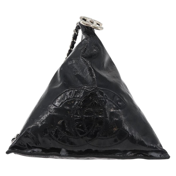 CHANEL Chain Shoulder Bag Patent leather Black Silver CC Auth 140118
