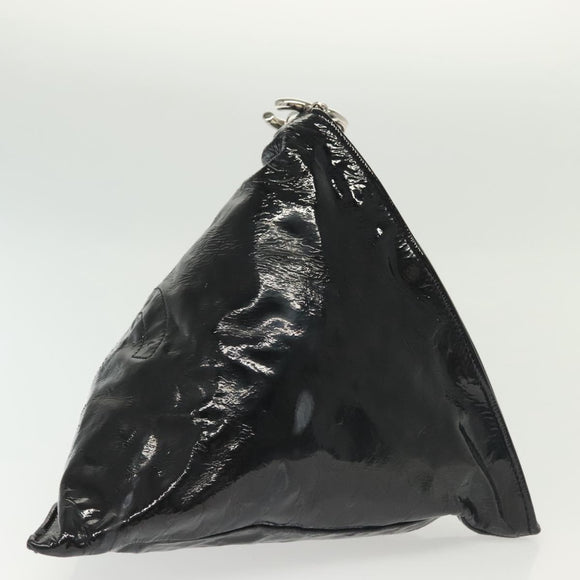 CHANEL Chain Shoulder Bag Enamel Black Silver CC Auth 140118