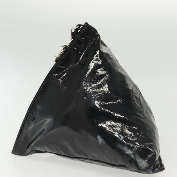 CHANEL Chain Shoulder Bag Enamel Black Silver CC Auth 140118