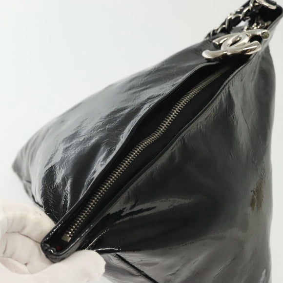 CHANEL Chain Shoulder Bag Enamel Black Silver CC Auth 140118