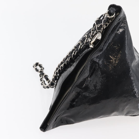 CHANEL Chain Shoulder Bag Patent leather Black Silver CC Auth 140118