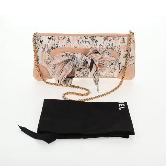 CHANEL Chain Shoulder Bag Silk Pink Gold CC Auth 140122V