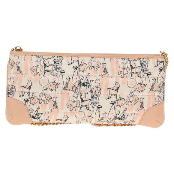 CHANEL Chain Shoulder Bag Silk Pink Gold CC Auth 140122V