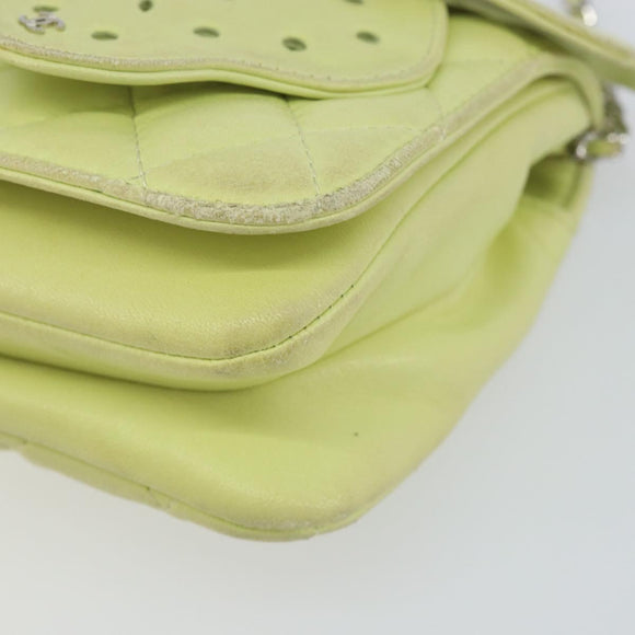 CHANEL Matelasse Chain Shoulder Bag Lamb Skin LIme Green Silver CC Auth 140123V