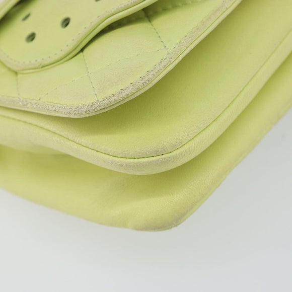 CHANEL Matelasse Chain Shoulder Bag Lamb Skin LIme Green Silver CC Auth 140123V