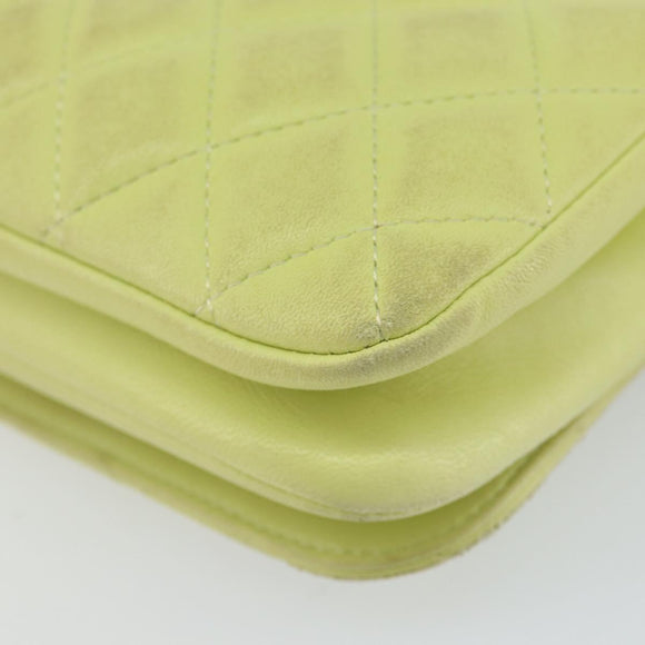 CHANEL Matelasse Chain Shoulder Bag Lamb Skin LIme Green Silver CC Auth 140123V