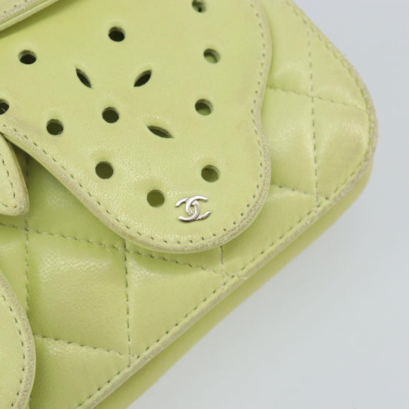 CHANEL Matelasse Chain Shoulder Bag Lamb Skin LIme Green Silver CC Auth 140123V