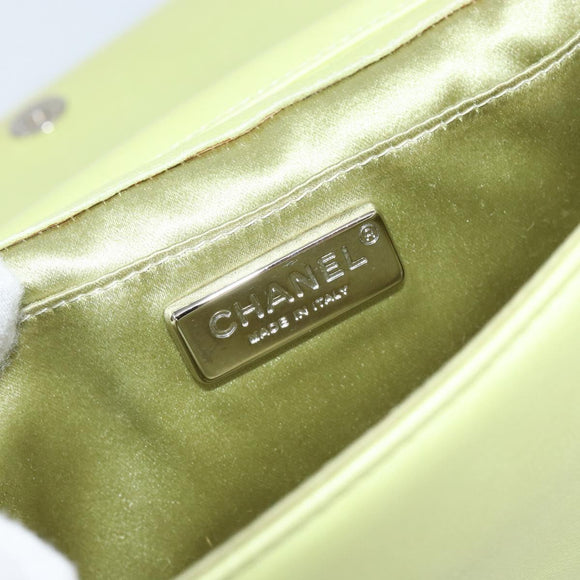 CHANEL Matelasse Chain Shoulder Bag Lamb Skin LIme Green Silver CC Auth 140123V